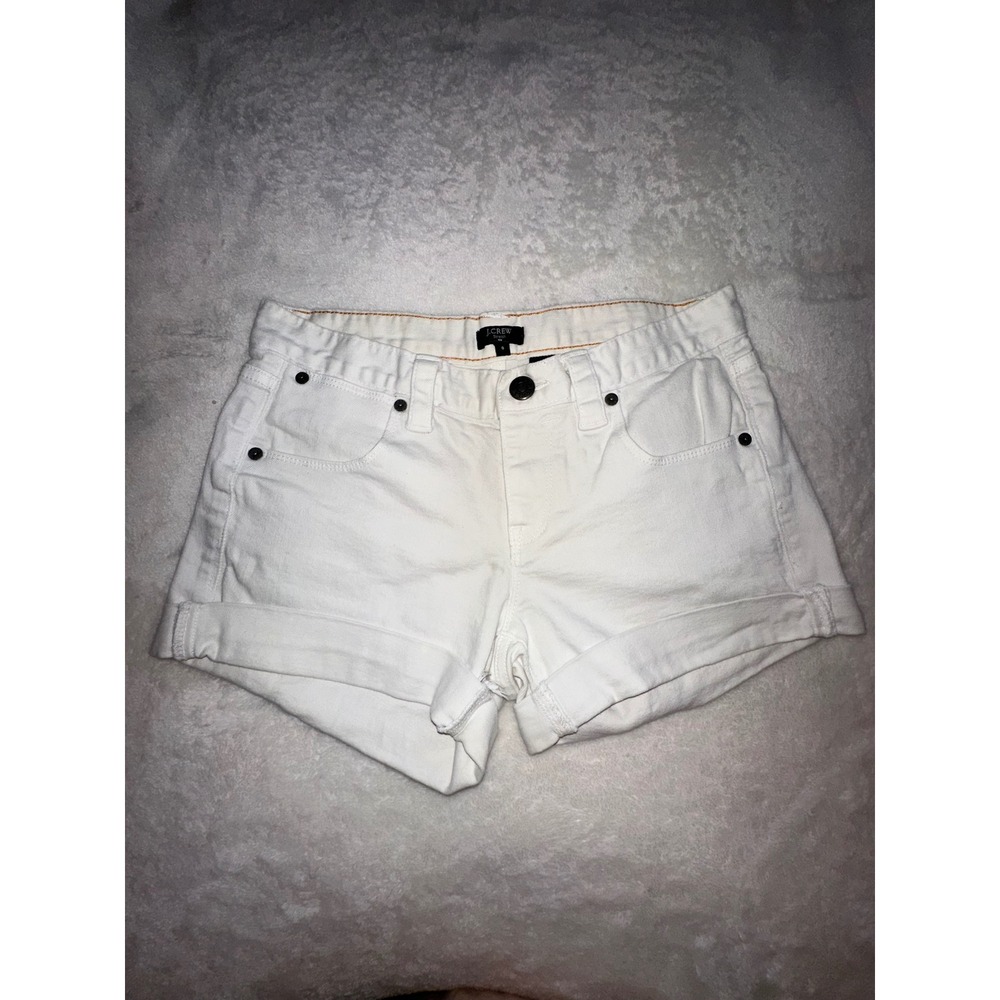 J. Crew‎ Stretch Denim Shorts White Cuffed Casual Everyday Size 0